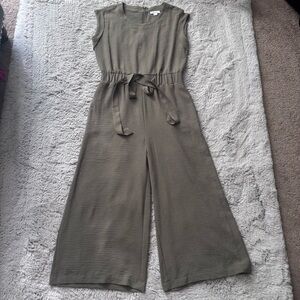 Calvin Klein olive green sleeveless tie waist wide leg jumpsuit size 8